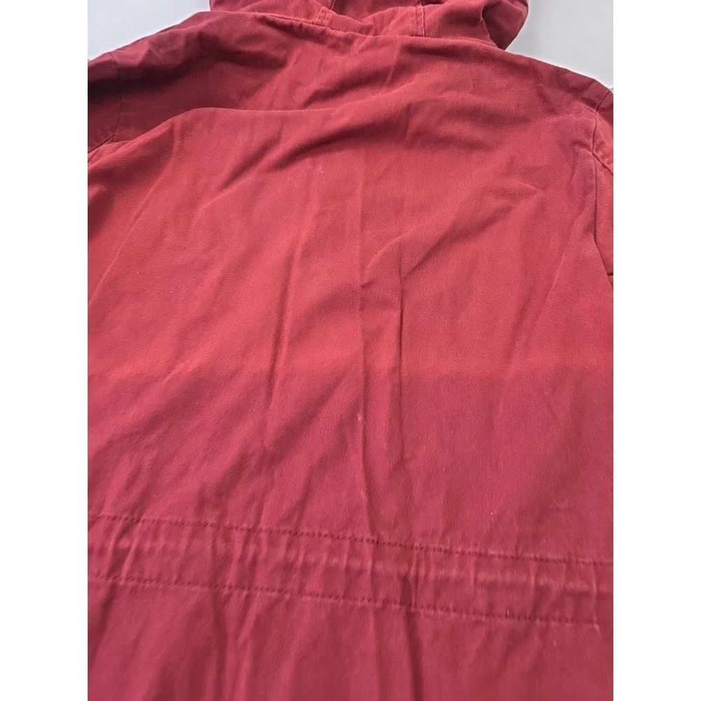 Forever 21 Burgundy Utility Jacket Womens Medium Hooded Anorak Cinch Waist Faded